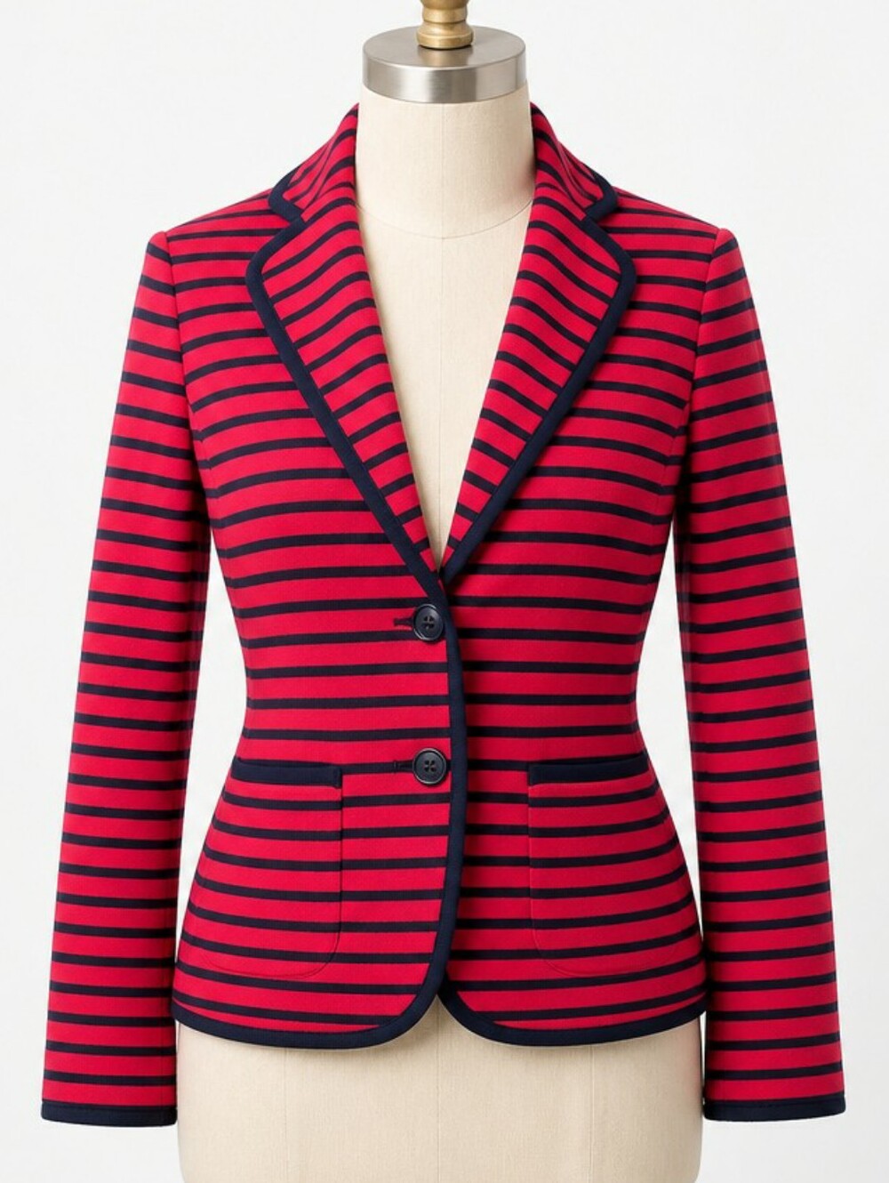 TALBOTS Nautical Striped Knit Blazer Jacket Red Navy XS Petite Anchor Button - Picture 1 of 12